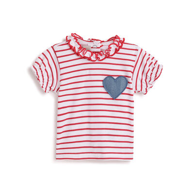 Girls White & Red Striped Short Sleeve T-Shirt